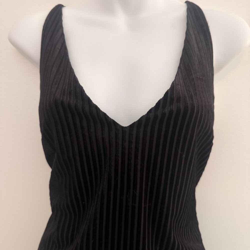 Forever 21 Black Ribbed Velvet Deep V Midi Dress | Size L - Picture 5 of 10